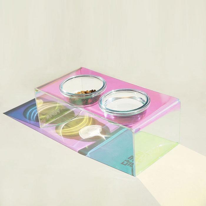 Shimmer Pet Table 2 Bowl – Blue Pink