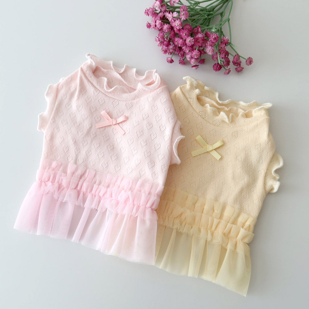 Cotton Heart Ruffle Dress (Yellow)