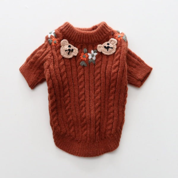 Bear Cable-Knit Sweater – Brown