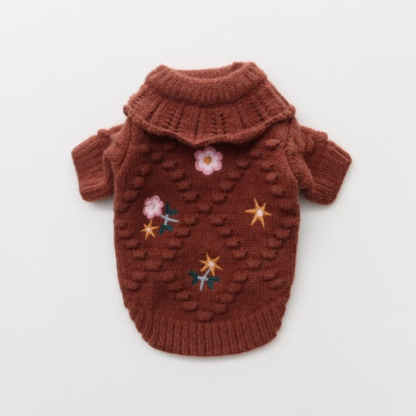 Mother Embroidered Knit Sweater – Brown