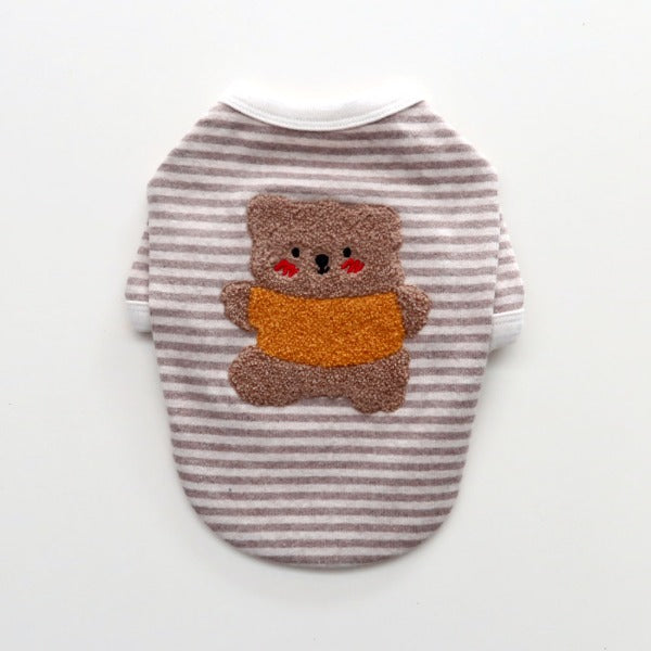 Bouclé Bear Striped T-Shirt – Beige