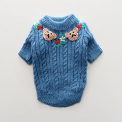 Bear Cable-Knit Sweater – Blue