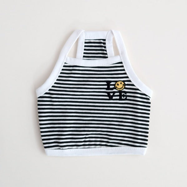 Embroidered Striped Sleeveless Top – Black
