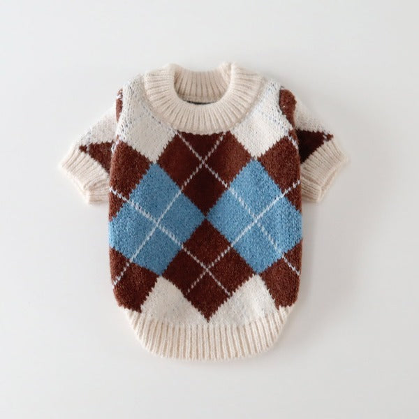 Full Argyle Knit Sweater – Beige