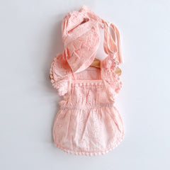 Eyelet Frill Dress Set – Pink