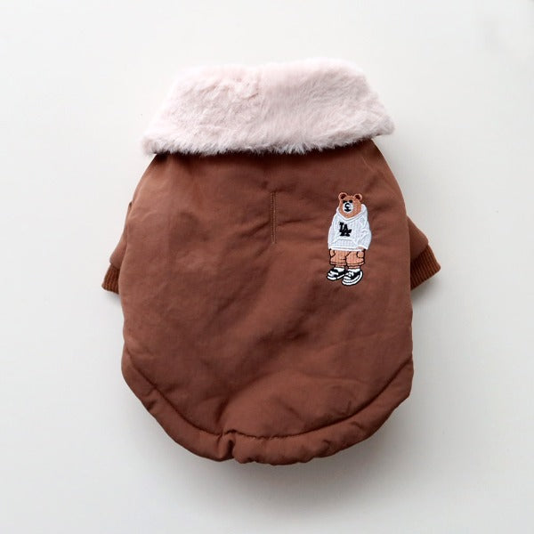 New Bear Embroidered Puffer – Brown