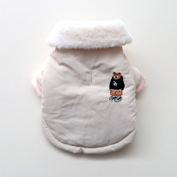 New Bear Embroidered Puffer – Ivory