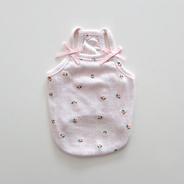 Ribbon Flower Cool Sleeveless Top – Pink
