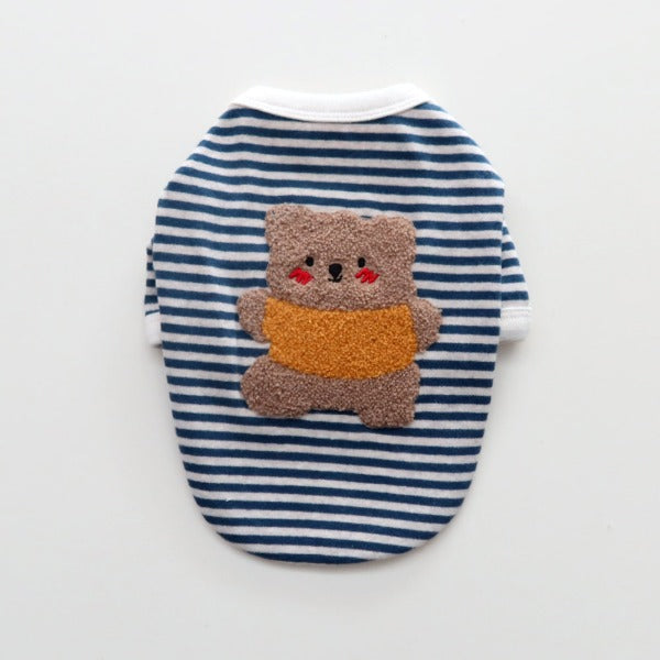 Bouclé Bear Striped T-Shirt – Navy
