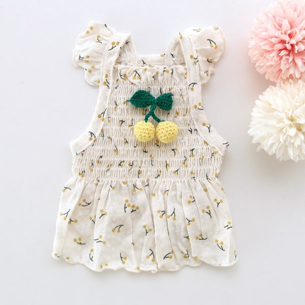 Cherry Rayon Dress – Yellow