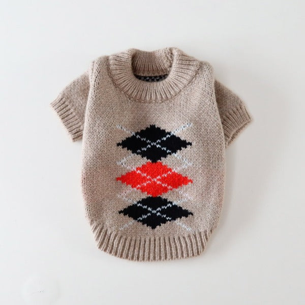 Point Argyle Knit Sweater – Dark Beige
