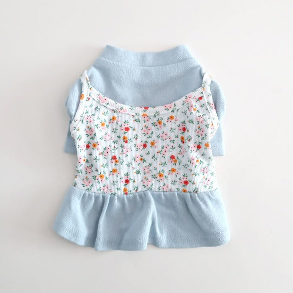 Floral Layered Top – Sky Blue / Red Flower
