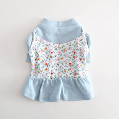 Floral Layered Top – Sky Blue / Red Flower
