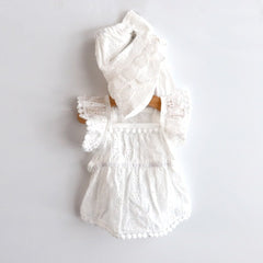 Eyelet Frill Dress Set – White