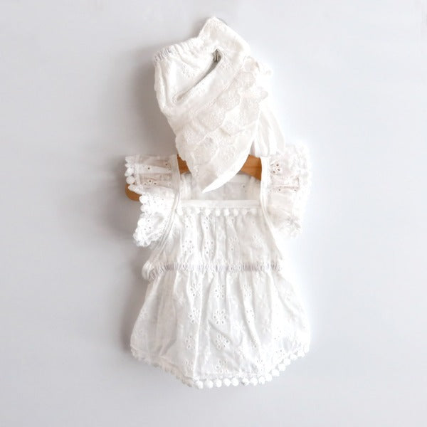 Eyelet Frill Dress Set – White