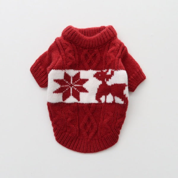 Snowflake Deer Knit Sweater – Red