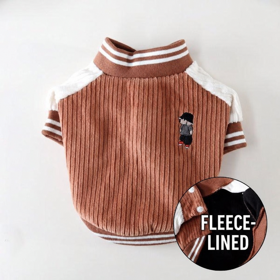 Corduroy Fleece-Lined Baseball Jacket – Brown