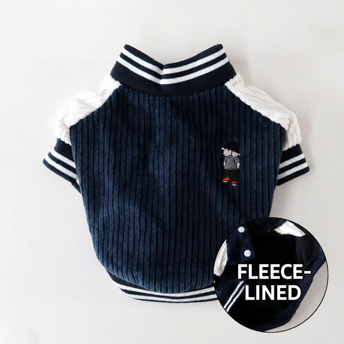 Corduroy Fleece-Lined Baseball Jacket – Navy