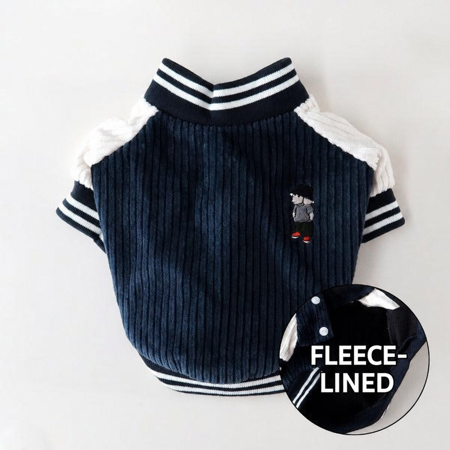 Corduroy Fleece-Lined Baseball Jacket – Navy