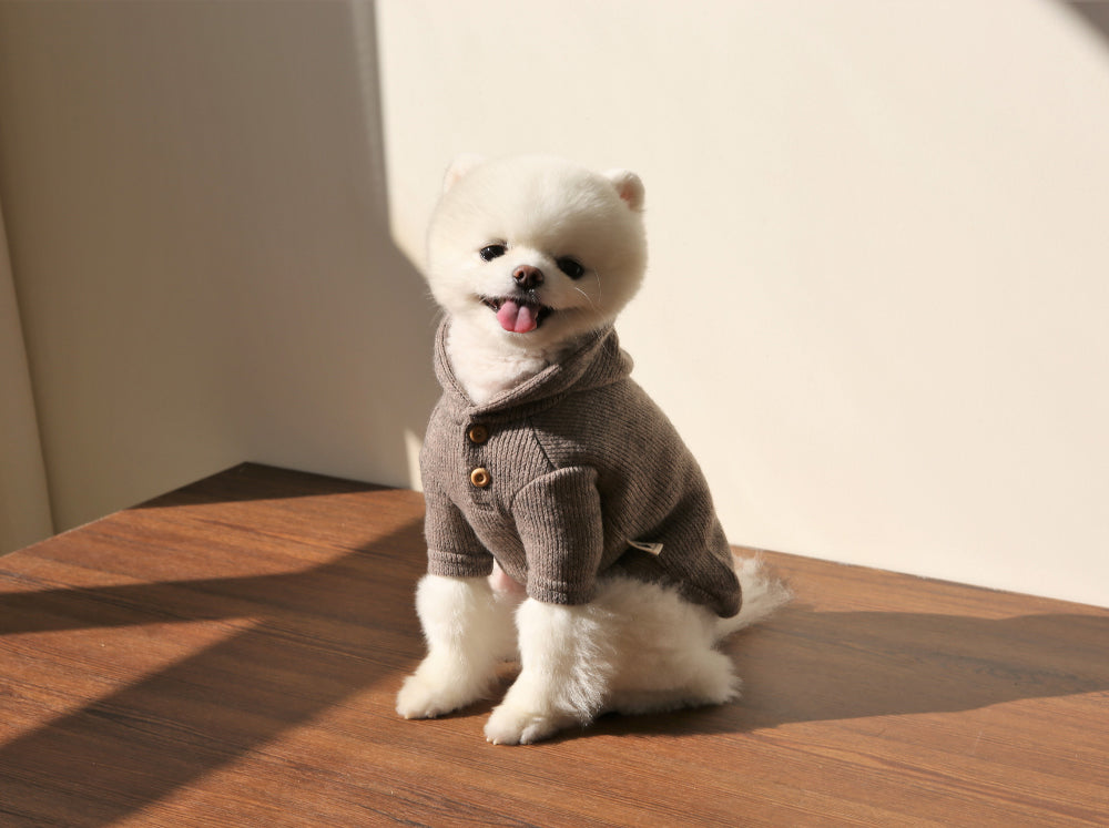 Knit Button Hood – Ash Brown