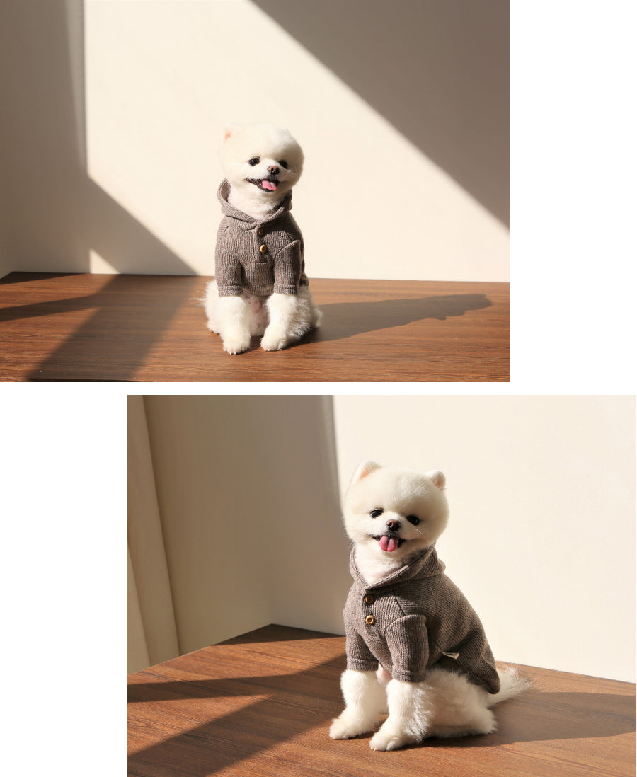 Knit Button Hood – Ash Brown