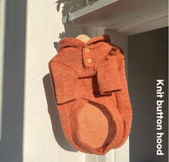 Knit Button Hood – Coral Orange