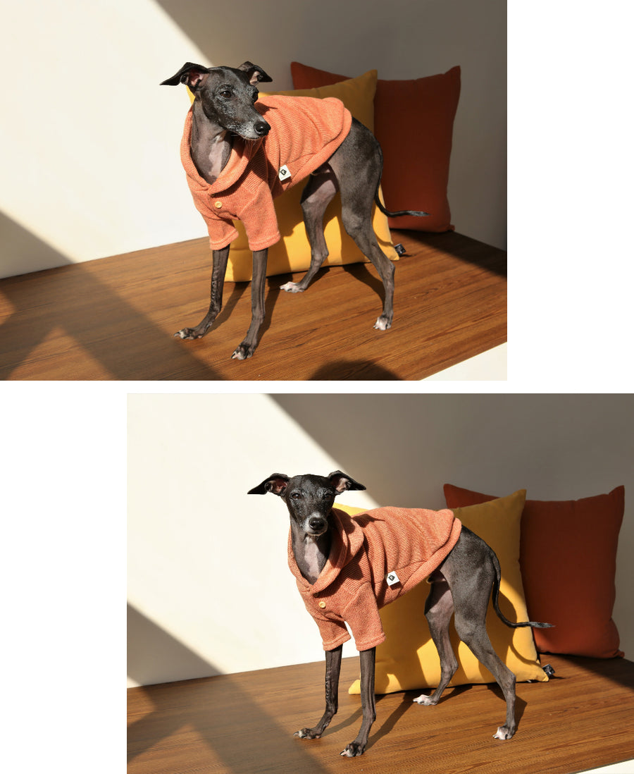 Knit Button Hood – Coral Orange