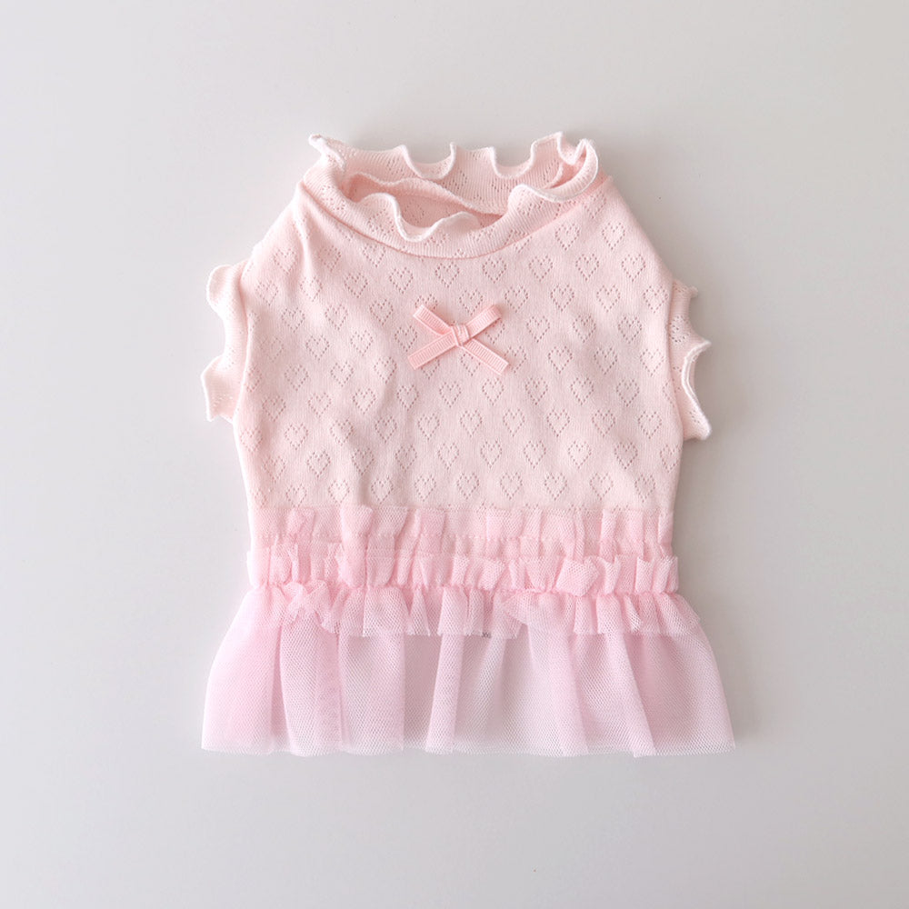 Cotton Heart Ruffle Dress (Pink)