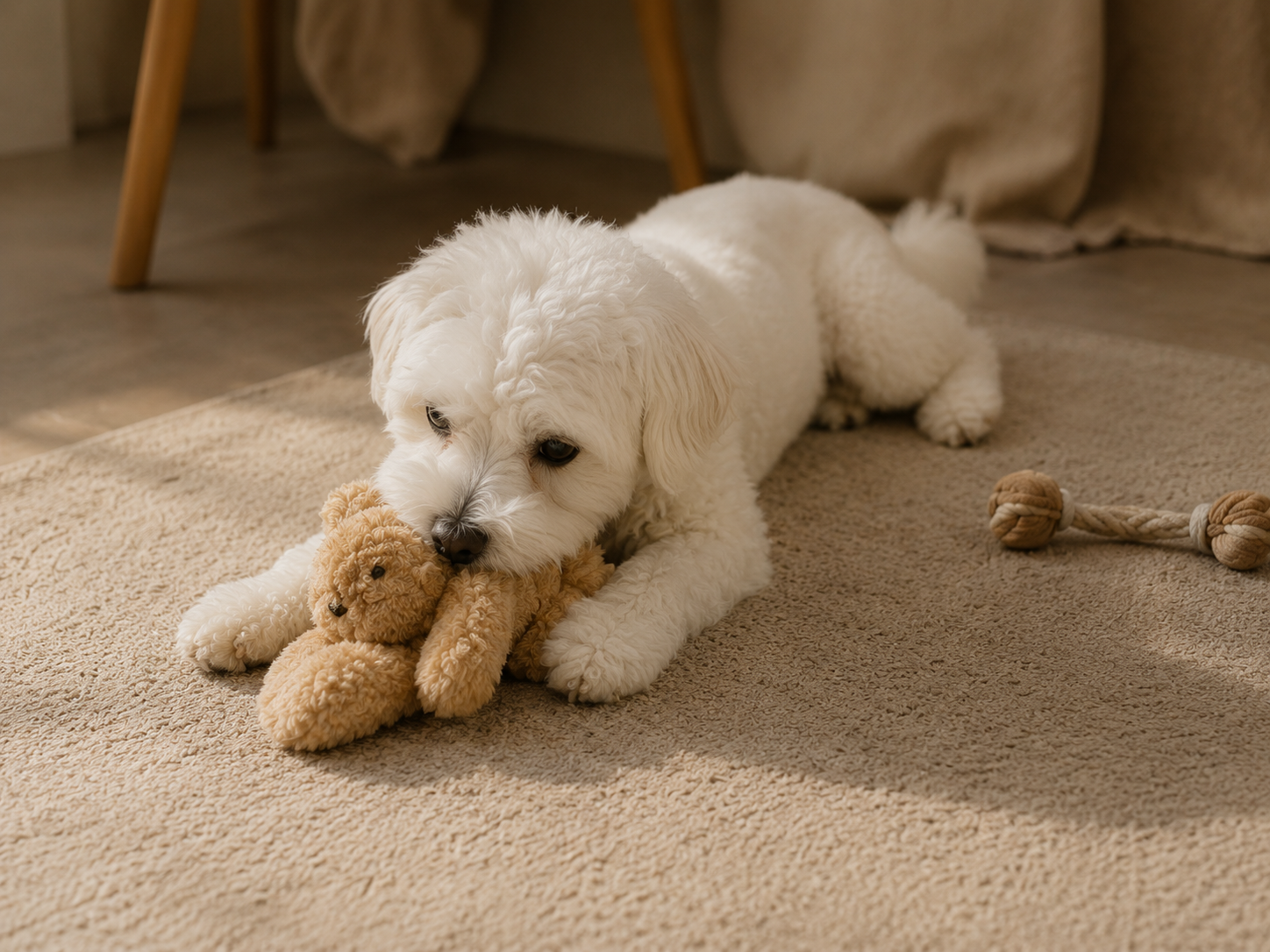 Dog playing with premium pet toys